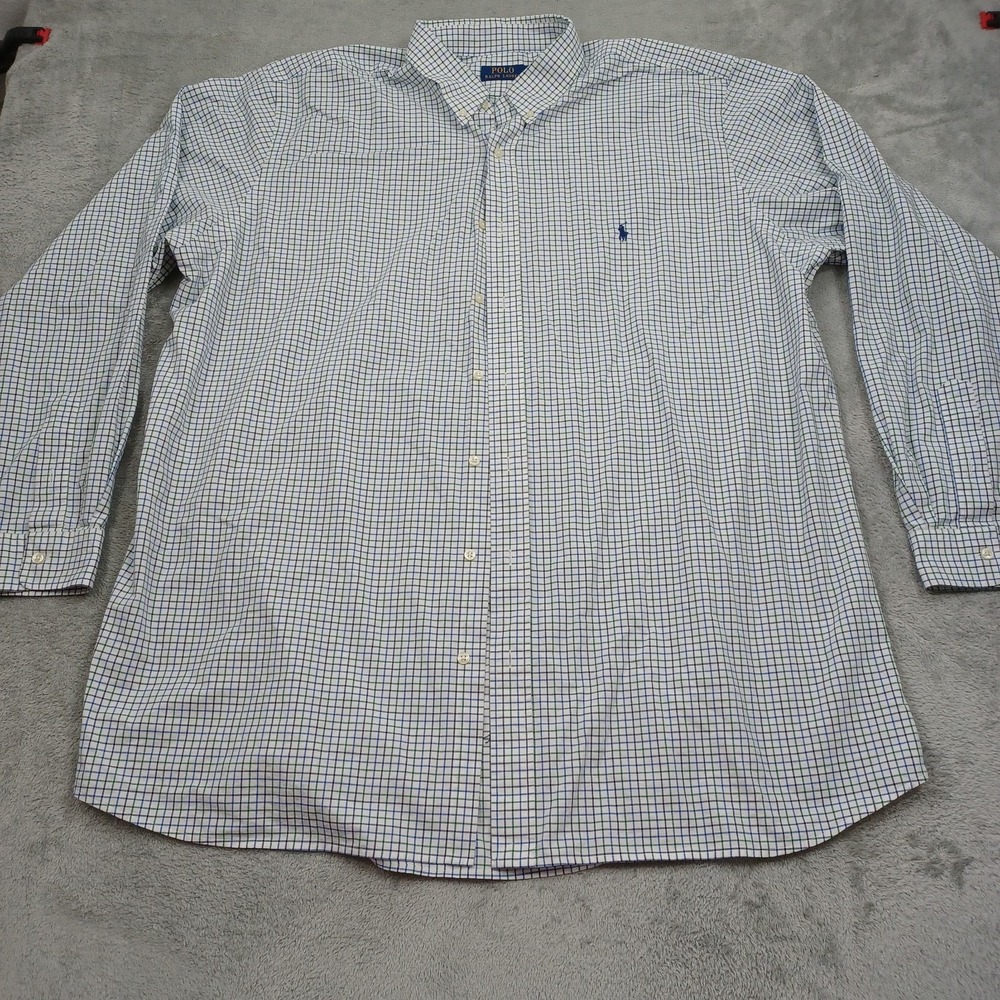 Ralph Lauren Shirt Mens XLT Blue Checked Button Down Preppy Long Sleeve